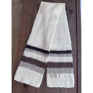 Vintage Hilda Ltd Icelandic 100% Wool Scarf Cream Brown Stripe Fluffy Cozy